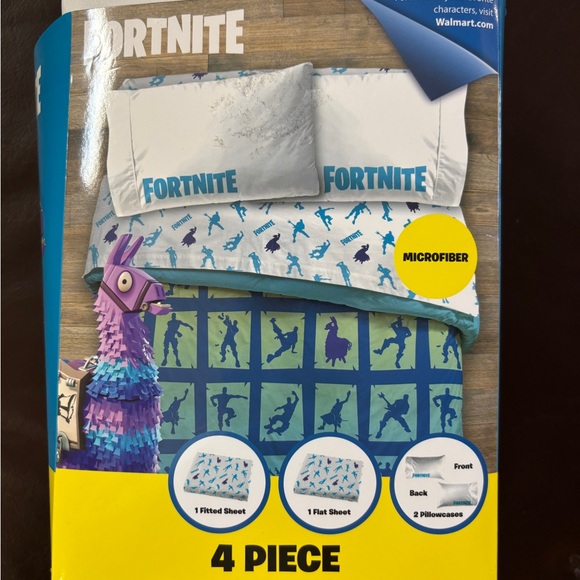 Epic Games Fortnite 4 Piece Full Sheet Set Blue White Purple Brand New With Pkg